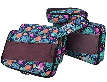 5 Set Packing Cubes for Travel Large Suitcase Luggage Organizer Bags Travel Accessories Vacation 4 Cubes 1 Laundry Pouch Bag - color: Pineapple