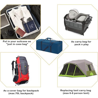 iFARADAY Foldable Duffle Bag 30 inch 75L Large Lightweight Luggage Bag for Travel Camping Storage-Blue - color: Blue-75L(with shoulder strap)