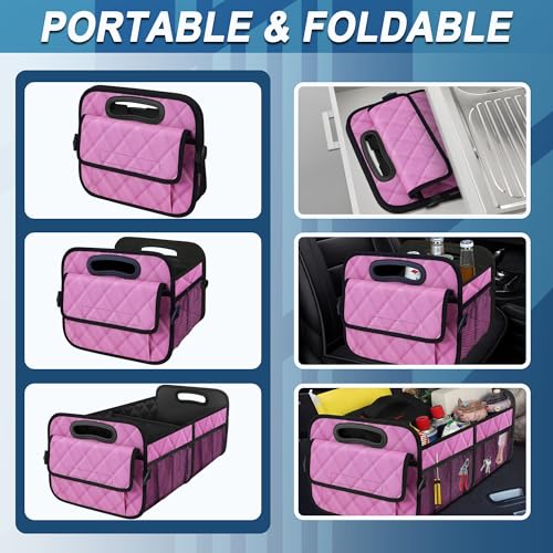 Deosk Car Trunk Organizer for SUV, Car Organizers and Storage with Reinforced Handles, Car Accessories for Women/Men 70L Waterproof Polyester Trunk Organizer(Large, Pink) - color: Pink, size: Large