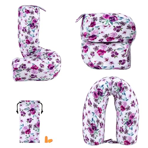 bvya Twist Memory Foam Travel Pillow for Neck, Chin, Lumbar and Leg Support-for Travling or at Home-Adjustable, Bendable Roll Pillow with Washable Elastic Polyester Cover & Eye Mask & Small Pouch - color: New Set #C