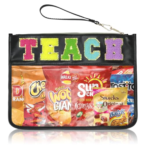 Siwara Snack Bags Clear Pouch Travel Makeup Bag Chenille Letter Bags for Zipper Pouch Clear Cosmetic Bag Clearly Tote Bag Makeup Travel Bags for Women - color: Black--Teach