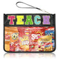 Siwara Snack Bags Clear Pouch Travel Makeup Bag Chenille Letter Bags for Zipper Pouch Clear Cosmetic Bag Clearly Tote Bag Makeup Travel Bags for Women - color: Black--Teach