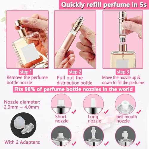 Travel Perfume Bottle Refillable Atomizer, 5ML Perfume Atomiser, Leakproof Portable Perfume Sprayer (Rose Gold) - color: Rose Gold