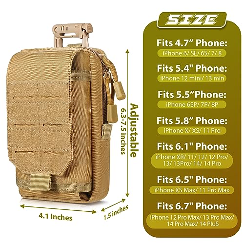 SOWHUP Tactical Molle Pouch Cell Phone Pouch Holster Small Utility EDC Pouch Gadget Organizer Bag - color: Tan1