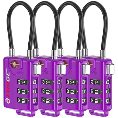 Forge TSA Approved Luggage Locks, Re-settable Combination with Alloy Body (Dark Purple 4 Locks) - color: Purple4PK