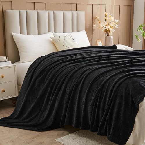 NEWCOSPLAY Super Soft Twin Blanket Black Premium Silky Flannel Fleece Leaves Pattern Lightweight Bed Blanket All Season Use (Black, Twin(60"x80")) - color: Black, size: Twin(60"x80")