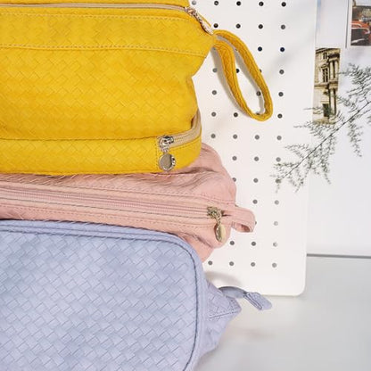 Abiudeng Large Capacity Makeup Bag Ladies Cosmetic Bag Travel Bag with Compartments Portable PU Leather Travel Makeup Bag with Handle - color: Lozenge-Yellow