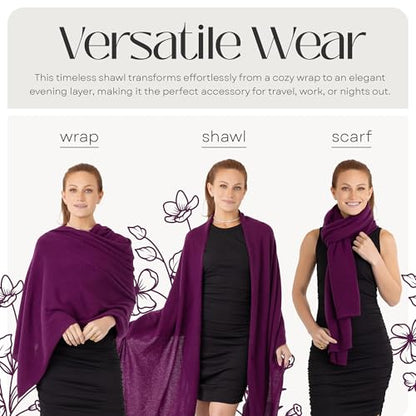 Velanio Cashmere 100% Cashmere Knitted Wrap Pashmina Shawl Extra Large Scarf Stole for Women Travel - color: Burgundy