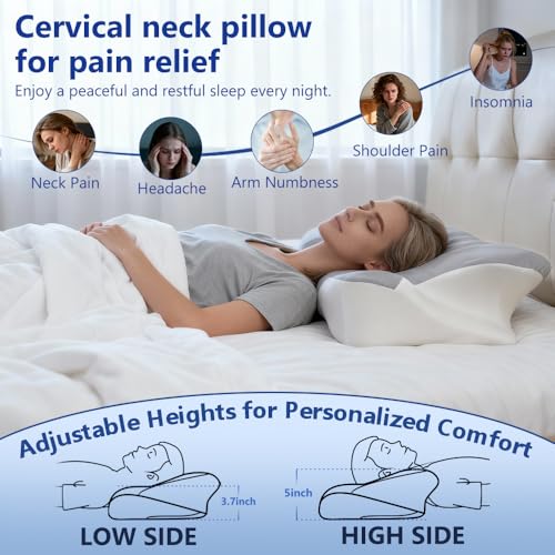 Cervical Neck Pillow for Neck Pain Relief and Sleeping, Ergonomic Contour Neck Support Pillow with Breathable Pillowcase, Memory Foam Pillow for Side, Back, Stomach Sleepers