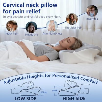 Cervical Neck Pillow for Neck Pain Relief and Sleeping, Ergonomic Contour Neck Support Pillow with Breathable Pillowcase, Memory Foam Pillow for Side, Back, Stomach Sleepers