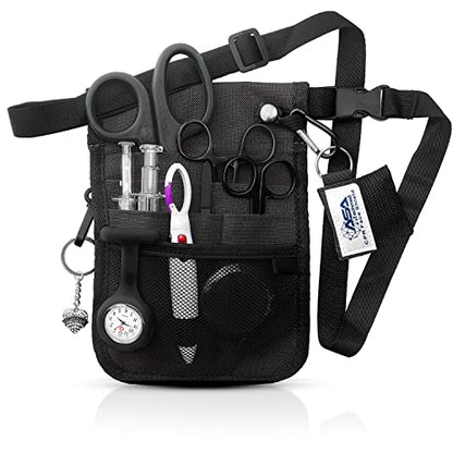 ASA TECHMED Nurse Utility Belt – Complete Medical Belt Utility Kit, Pro Pack Pocket Organizer Pouch Hip Bag for EMT, CNA, NP, PA, Student, Black - color: Black