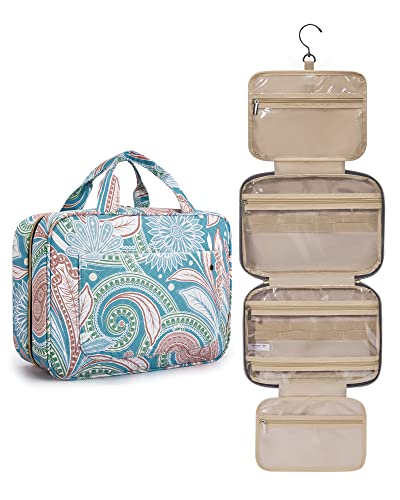 BAGSMART Toiletry Bag Travel Bag with Hanging Hook, Water-resistant Makeup Cosmetic Bag Travel Organizer for Accessories, Shampoo, Full Sized Container, Toiletries (Green Paisley, Large) - color: Green Paisley, size: Large
