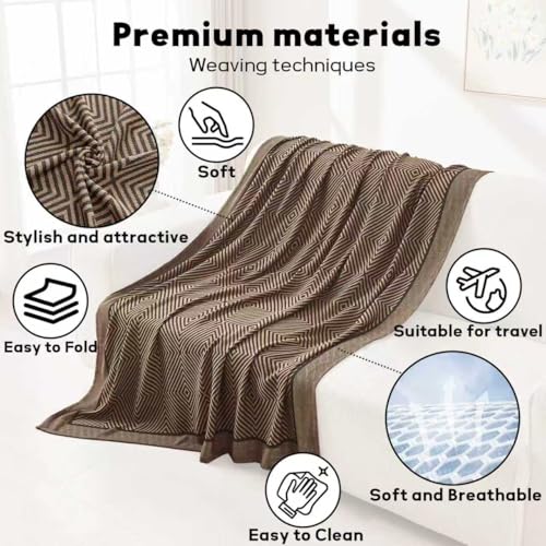 Travel Blanket Airplane - Ultra Soft & Lightweight Knit Design Compact Airplane Blanket,53x72 Inch,Stylish Travel Shawl Wraps for Flights,Office,Home Use,Travel Essentials & Gifts - color: Brown