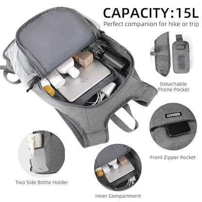 Small Hiking Backpack with Detachable Front Phone Holder, Foldable Packable Back pack with Chest and Waist Strap, Lightweight Daypack for Women Men (Gray, 15L) - color: Gray