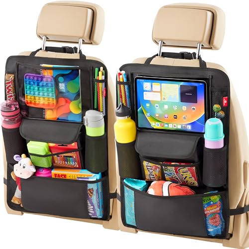 Helteko Car Seat Organizer, Ultra Version Kids Backseat Car Organizers and Storage, Waterproof Back Seat Protector Kick Mats with Tablet Holder 12" Car Accessories Interior, Black 2 Pack - color: Black, size: 2 Pack