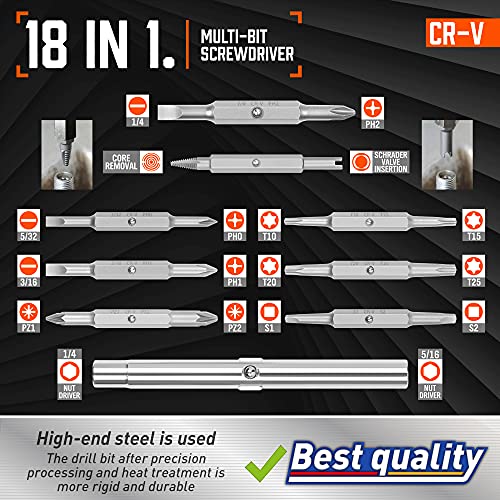 Amartisan 18-in-1 Multi-bit Screwdriver Set Tool All in One, Portable Multi-Purpose Screwdriver, Slotted/Philips/Pozi/Torx/Square,Nut Driver - color: Orange, size: 18-in-1 Multi-bit Screwdriver Set