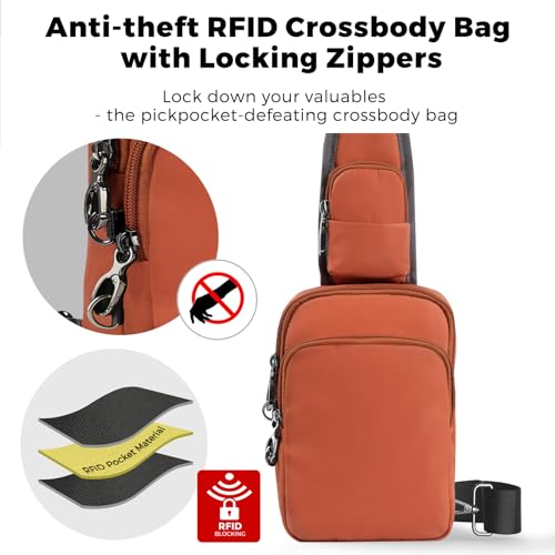 VADOO Sling Bag, Crossbody Bag with Zipper Lock, RFID Blocking & Water Resistant for Men and Women - color: Orange