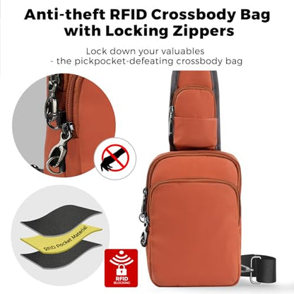 VADOO Sling Bag, Crossbody Bag with Zipper Lock, RFID Blocking & Water Resistant for Men and Women - color: Orange