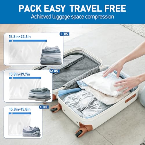 VMstr 15 Pack Travel Vacuum Storage Bags with USB Pump, Vacuum Packing Seal for Luggage and Suitcase, Space Saver for Clothes and Clothing Travel - style: 15 combo bags + USB pump