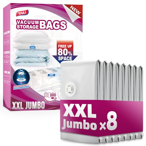 TAILI 8 Pack Vacuum Storage Bags, XXL Jumbo (47x39 Inch), Vacuum Sealed Bags for Comforter and Blankets, Bedding, Clothing, Giant Space Saver Bags for Huge Stuffed Toy - size: 8 XXL