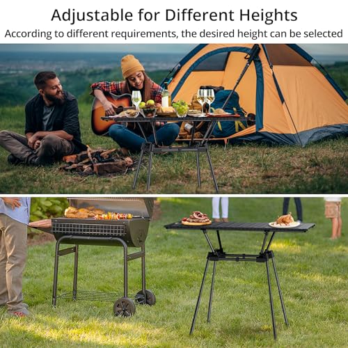 Anbte 3ft Roll Up Camping Table Max 27.5", 4 Adjustable Heights Aluminum Camping Table Foldable Waterproof with Carrying Bag, Lightweight, for Garden Picnic Outdoor Travel Beach, 35” X 16”, Black
