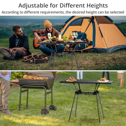 Anbte 3ft Roll Up Camping Table Max 27.5", 4 Adjustable Heights Aluminum Camping Table Foldable Waterproof with Carrying Bag, Lightweight, for Garden Picnic Outdoor Travel Beach, 35” X 16”, Black