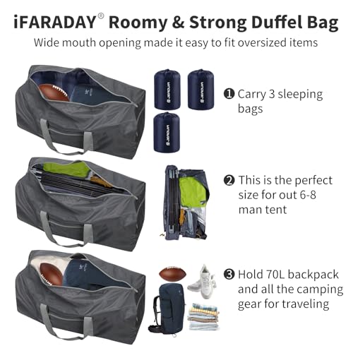 iFARADAY Foldable Duffle Bag for Travel - 75L Large Spare Travel Duffel Bag Lightweight with Trolley Sleeve - Grey - color: Grey
