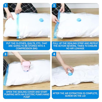 Vacuum Storage Bags, Space Saver Bags with Pump, 12Pcs (4 Medium/Large/XL) for Clothes, Bedding, Travel, Compression