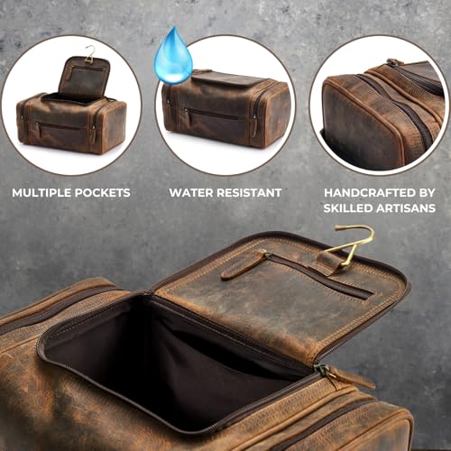 NomadCraftsCo. Extra Large Leather Toiletry Bag for Men - Premium Leather Men's Toiletry Bag for Travel, Dopp Kit, Pouch, Large Travel Organizer - size: Extra Large