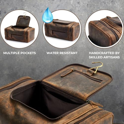 NomadCraftsCo. Extra Large Leather Toiletry Bag for Men - Premium Leather Men's Toiletry Bag for Travel, Dopp Kit, Pouch, Large Travel Organizer - size: Extra Large