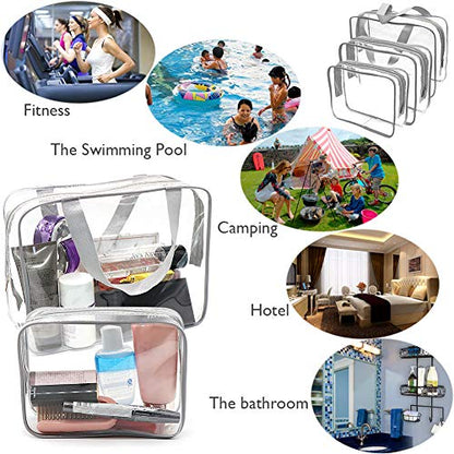 APREUTY Clear Makeup Bags, TSA Approved 6Pcs Cosmetic Makeup Bags Set Clear PVC with Zipper Handle Portable Travel Luggage Pouch Airport Airline Bags Bathroom (Gray) - color: Gray-6PCS (Large+Medium+Small)