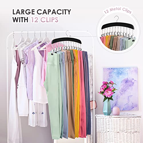MEILIDY Leggings Hangers, Wooden Closet Hanging Leggings Storage Organizer Scarf Hangers with 24 Clips, 360° Swivel Hook, Black, 2 Pcs - color: Black