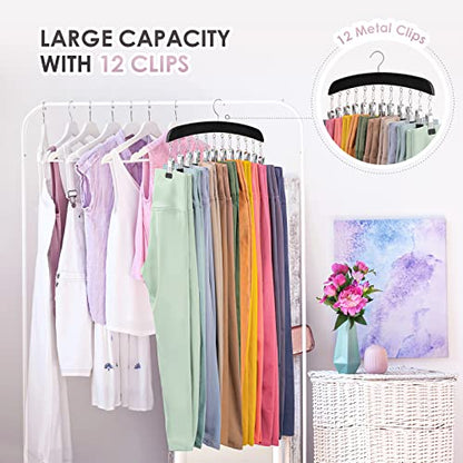 MEILIDY Leggings Hangers, Wooden Closet Hanging Leggings Storage Organizer Scarf Hangers with 24 Clips, 360° Swivel Hook, Black, 2 Pcs - color: Black