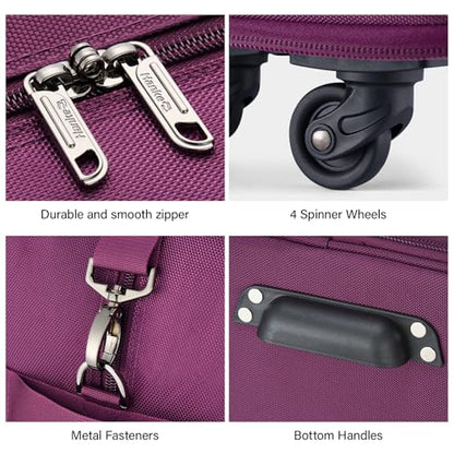 Hanke Suitcases with Wheels Expandable Foldable Luggage Bag Suitcase Collapsible Rolling Travel Bag Duffel Bag for Men Women Lightweight Suitcases without Telescoping Handle, Purple - color: Purple Upgrade Version