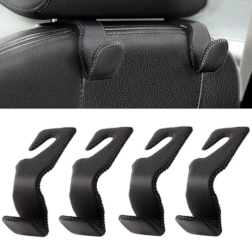 AMVOYOA Headrest Hooks for Car, Back Seat Organizer Black Leather Hanger Holder Hook, for Hanging Purses and Bags and Coats, Pack of 4 - color: Black, size: 4 Pack