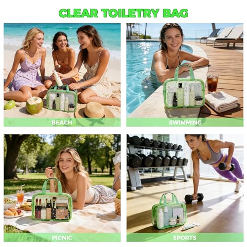 Large Clear Makeup Bag 12x5x8 Green Star Pattern - Waterproof PVC Travel Cosmetic Organizer with Handle, Durable Transparent Toiletry Case for Women Girls Travel Gym Beach Storage - color: Green, style: Star