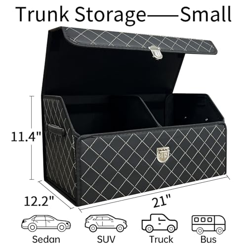 Trunk Organizer for Car With Lid,Foldable Trunk Organizer for SUVs & Sedans,Multi-Functional Leather Storage Box- Black Grid - Small - color: Black Grid, size: Small