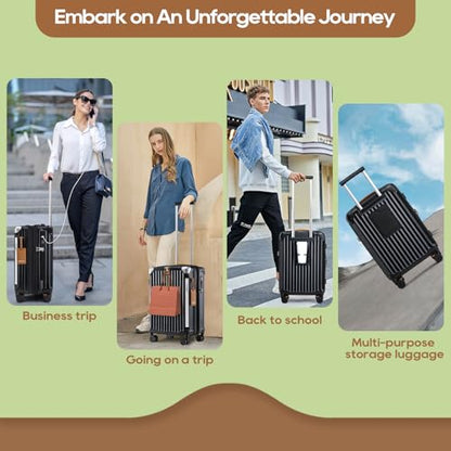 Joyway Carry On Luggage, Expandable Suitcase with Smart Cup Holder and USB Port, 20 IN Hardside Checked with TSA Lock Spinner Double Wheels, Black - color: Black, size: Carry-On 20-Inch