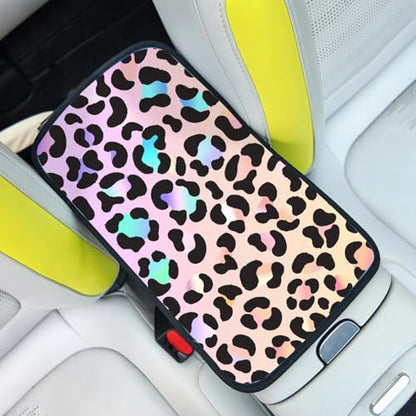 Pink Gradient Leopard Auto Center Console Pad,Car Armrest Pad Car Armrest Seat Box Cover Protector for Most Cars - color: Pink Gradient Leopard