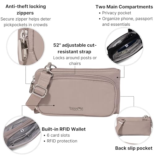 Baggallini Classic Anti-Theft Mini Wallet Crossbody - color: Moonrock