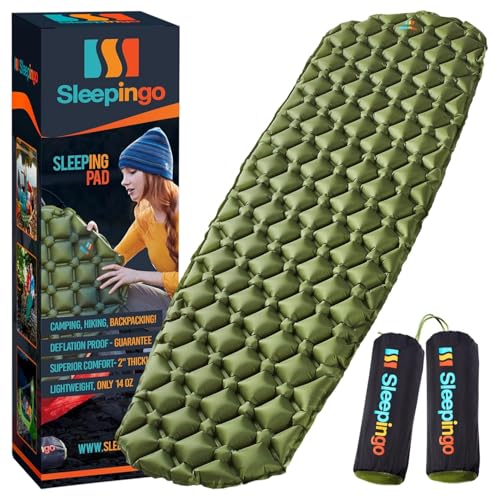 Sleepingo Ultralight Sleeping Mat - Inflatable & Compact Camping Air Mattress for Backpacking, Hiking- New - color: Green, size: 2-pack