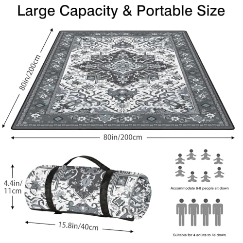 Supfitness Extra Large Picnic Blankets Waterproof Foldable (80"x 80") Beach Blanket Waterproof Sandproof,3-Layer Thicking Mat Outdoor Packable Camping Blanket - color: Boho-grey, size: 80x80in