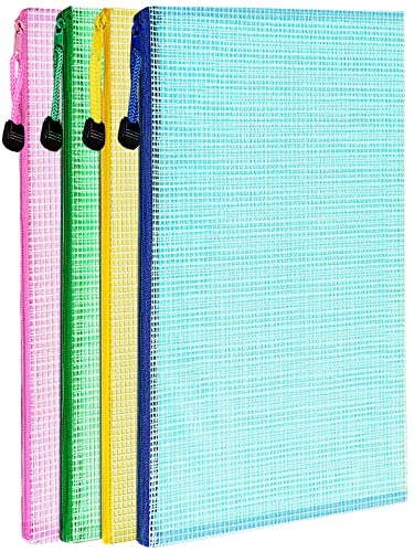 LEOBRO Mesh Zipper Pouch Bags, 13.2"x 9.2" Zipper Pouch, 4 pcs Mesh Bags with Zipper, Storage Bags Pouch for Organization Toy Puzzles Board Game Travel, File Jackets & File Pockets
