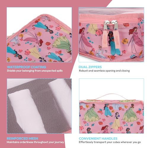 Disney Minnie Mickey Stitch Packing Cubes - Winnie the Pooh, Princess Cinderella, Cars, Toy Story 5 Piece Packing Cubes Compression - Travel Essential - Luggage Suitcase Organizer Set - color: Pink