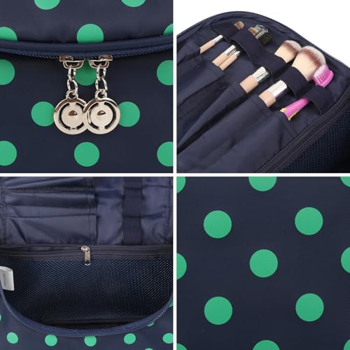 Yeiotsy Travel Cosmetic Bag for Women – Polka Dot Makeup Bag Organizer & Hanging Toiletry Bag - color: Navy Blue