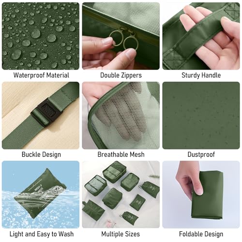 8 Set Packing Cubes for Travel Suitcase Organizer Bags Luggage Packing Cubes Set Travel Essentials Accessories Gifts for Women - color: Upgrade-Green