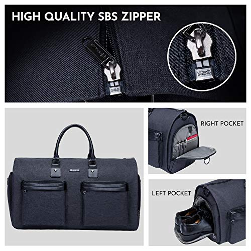Modoker Convertible Garment Bag with Shoulder Strap, Carry on Garment Duffel Bag for Men Women - 2 in 1 Hanging Suitcase Suit Travel Bags, Jet Black - color: Jet Black