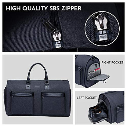Modoker Convertible Garment Bag with Shoulder Strap, Carry on Garment Duffel Bag for Men Women - 2 in 1 Hanging Suitcase Suit Travel Bags, Jet Black - color: Jet Black