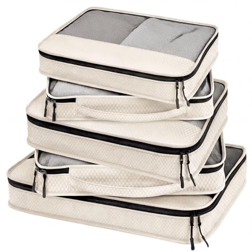 5 Pcs Packing Cubes for Suitcase Large Travel Cubes Carry on Luggage Organizer Bags for Clothes Accessories(Mixed,Khaki) - color: Khaki, size: Mixed
