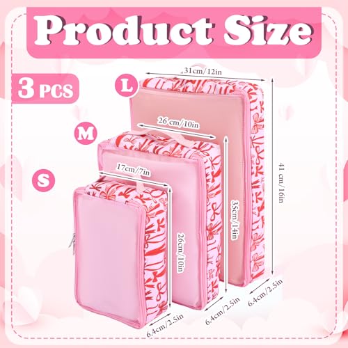 Shinylin 3 Pack Compression Packing Cubes for Travel 3 Size Clothing Bags with Mesh Window for Travel Home Underwear Clothes Accessories Organization Women(Pink bow) - style: Pink bow